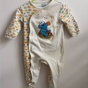 Vintage Sesame Street Cookie Monster Baby Sleeper 6-12M Cotton Footed